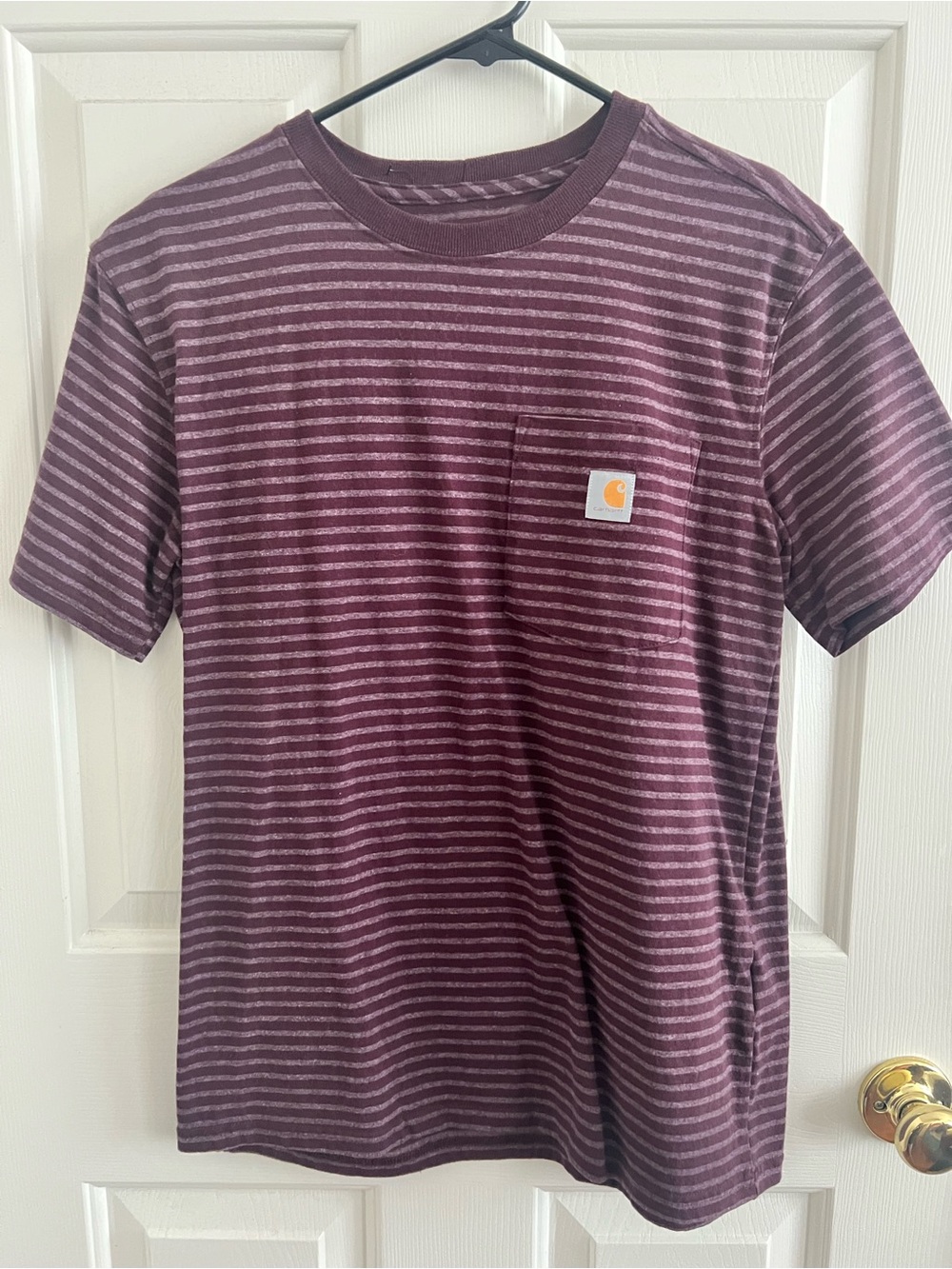 Carhartt Maroon and Light Gray Striped Pocket Tee